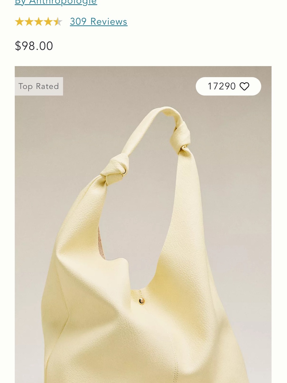 Anthropologie Pale Yellow Knot-Handle Shoulder Bag